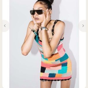 NWT Tach Meryl Crochet Knit Geometric Colorful Dress Size Medium